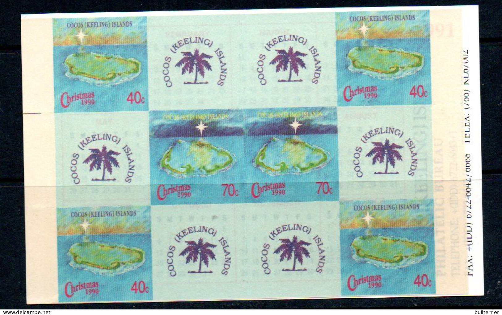 COCOS KEELING ISLANDS- 1990 CHRISTMAS  $4   Booklet Complete  Mint Never Hinged Sg Cat £8 - Cocos (Keeling) Islands