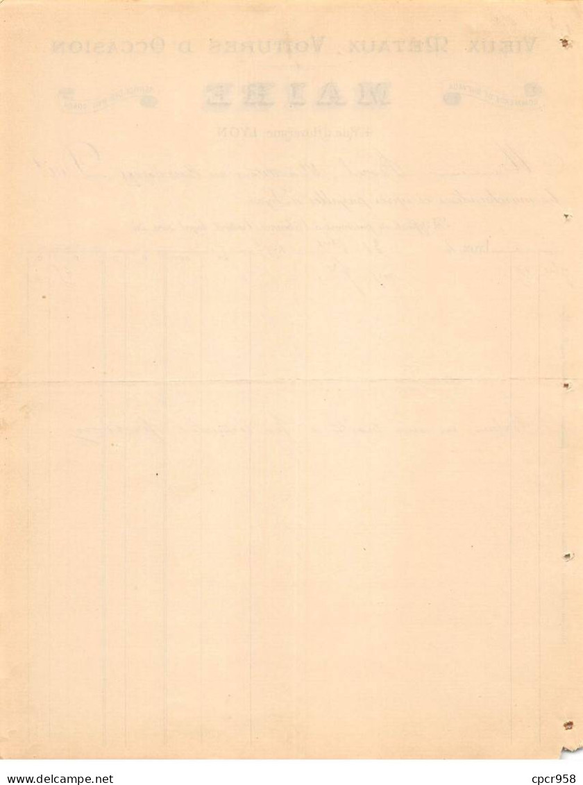 Facture.AM20724.Lyon.1897.Maire.Vieux Métaux.Voitures D'occasion.Commerce Chevaux.Mail Coach - 1800 – 1899