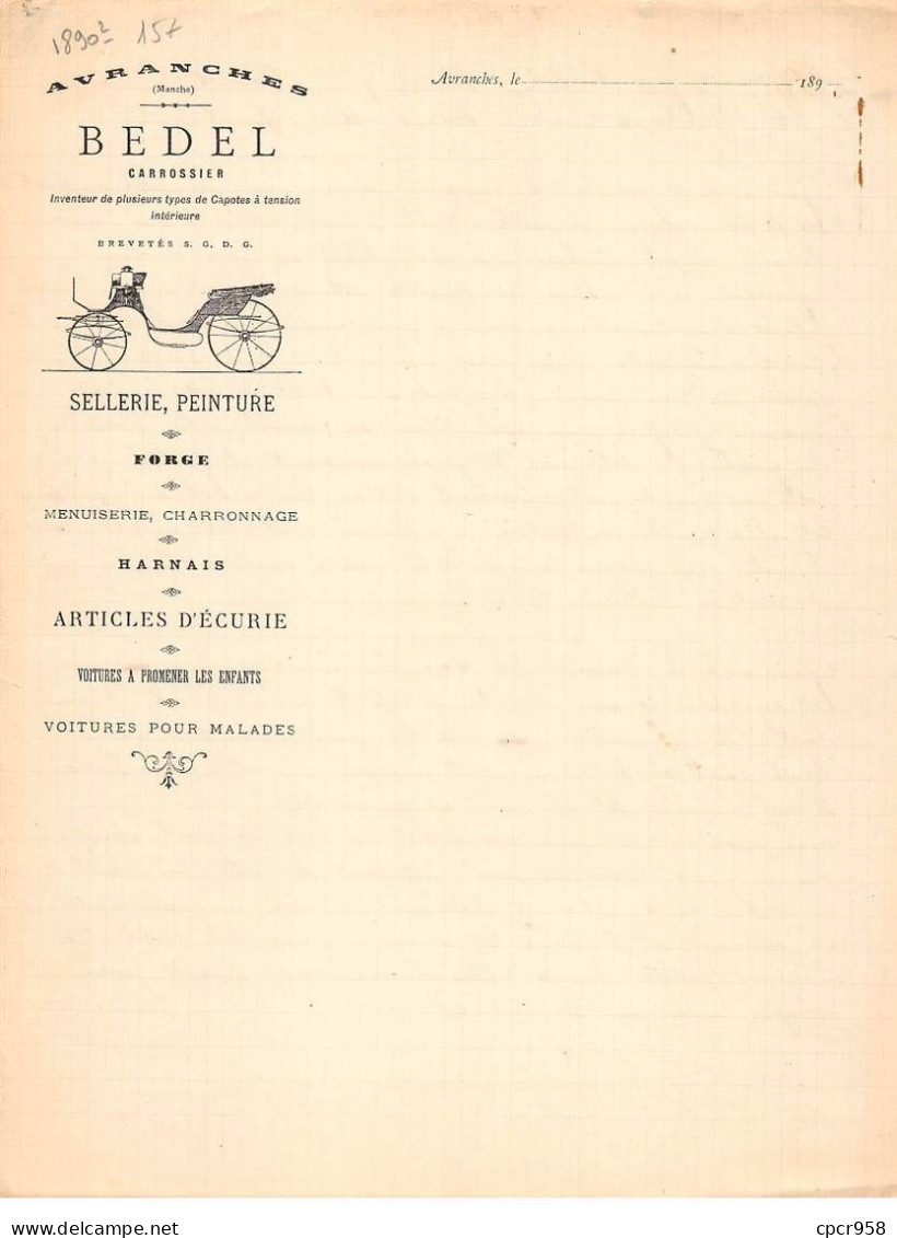 Facture.AM20897.Avranches.1890.Bedel.Carrossier.Sellerie.Peinture.Forge.Menuiserie.Charronnage.Harnais.Ecurie.Voiture - 1800 – 1899