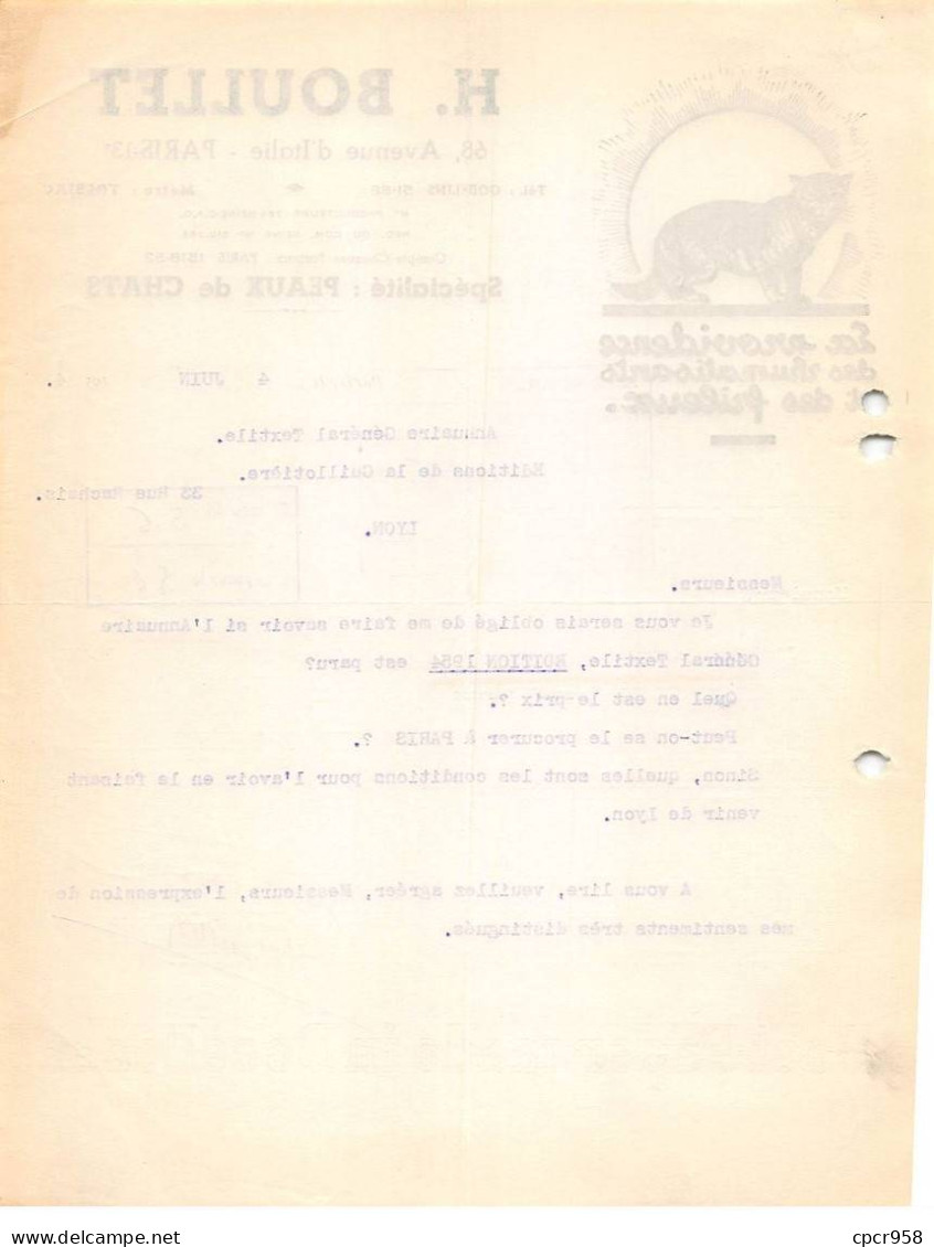 Facture.AM20915.Paris.1954.H Boullet.La Providence Des Rhumatisants Et Des Frileux.Peaux De Chats - 1950 - ...