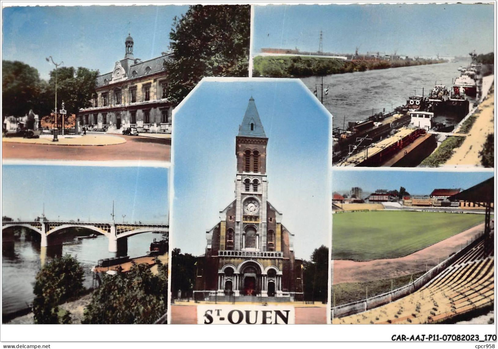 CAR-AAJP11-93-1080 - SAINT-OUEN - La Mairie, Le Stade, L'église Notre-Dame-du-Rosaire - Multi-vues - Saint Ouen