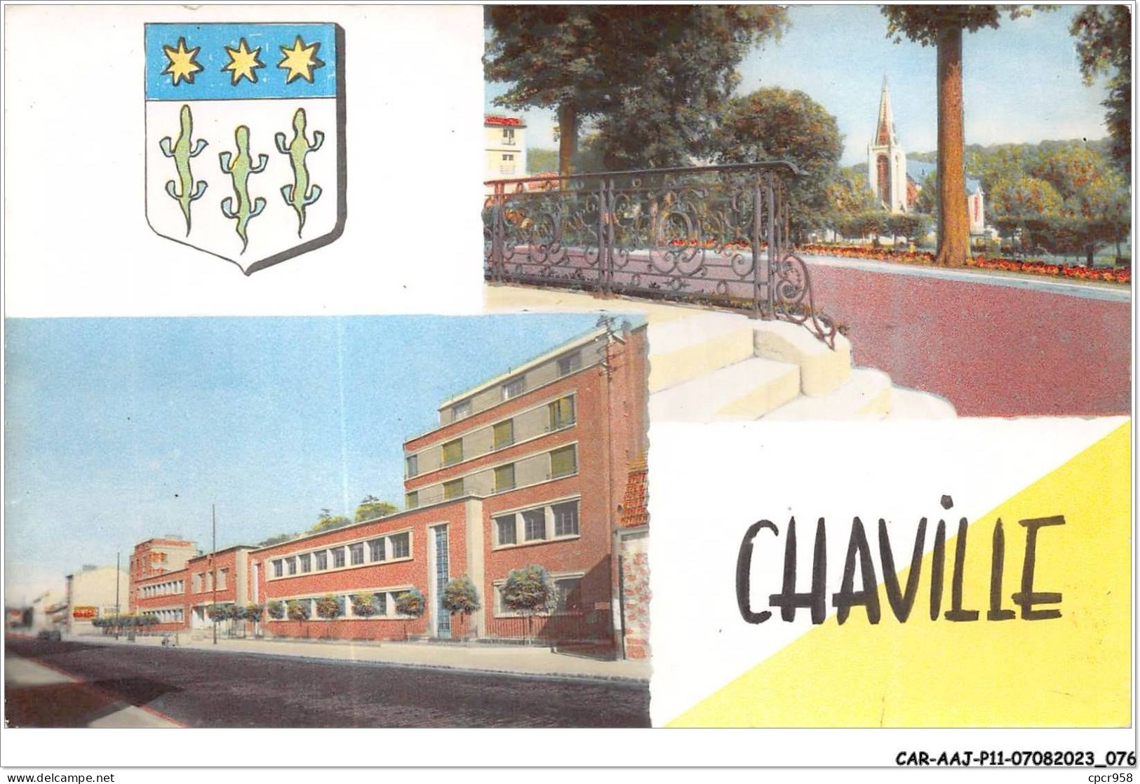 CAR-AAJP11-92-1033 - CHAVILLE - L'église - Le Groupe Scolaire - Multi-Vues Et Blason - Chaville