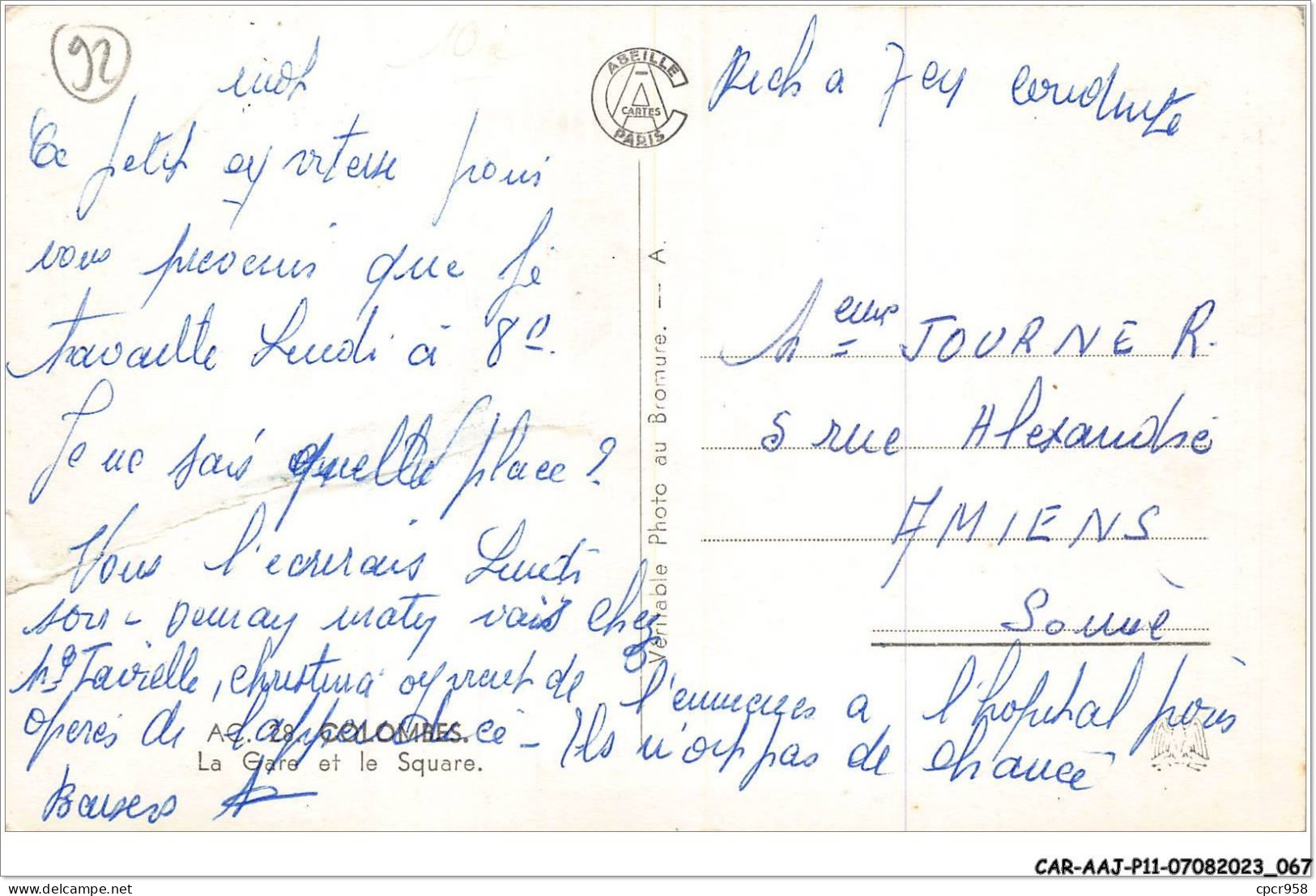 CAR-AAJP11-92-1028 - COLOMBES - La Gare Et Le Square - Hôtel De La Gare - Colombes