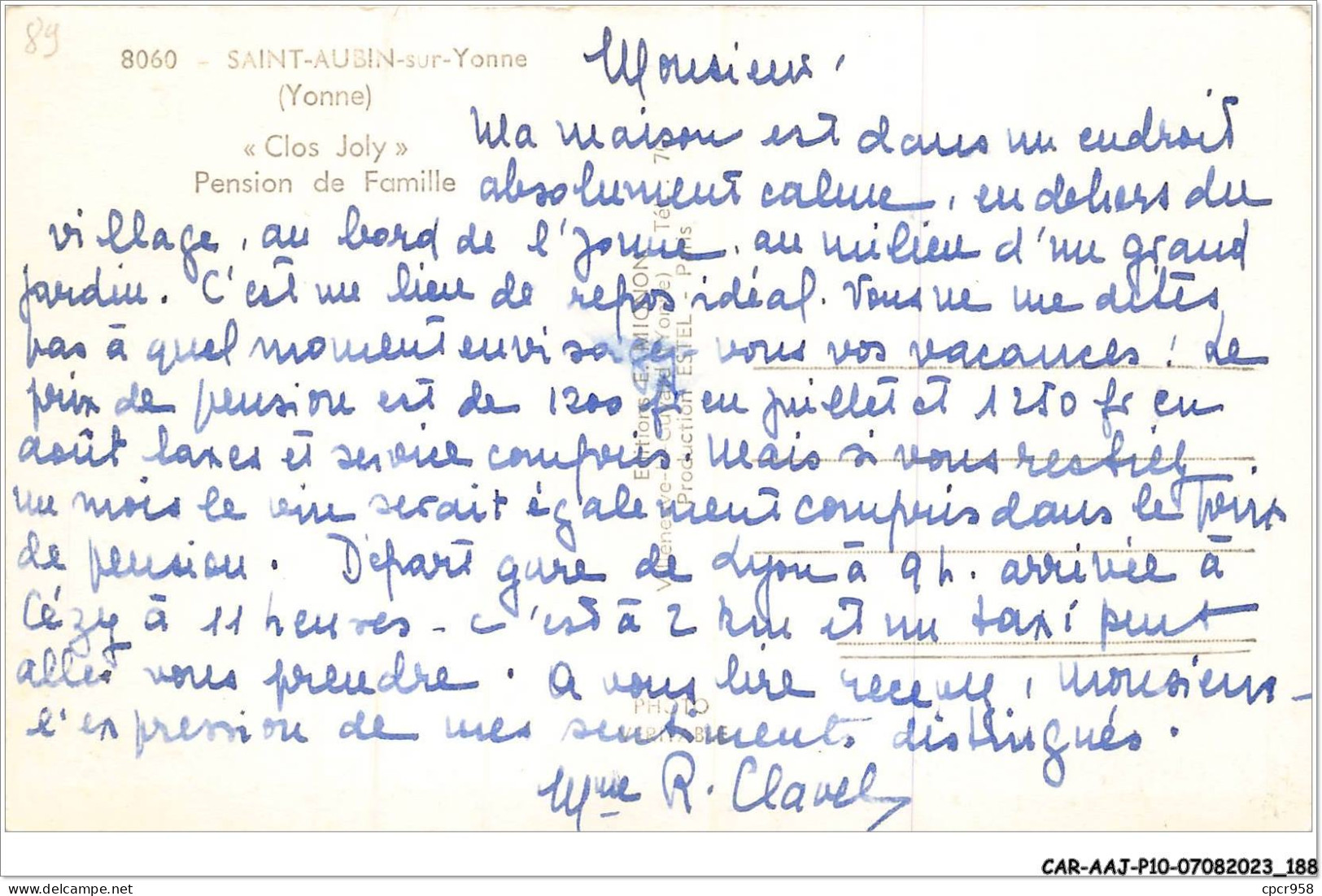 CAR-AAJP10-89-0973 - SAINT-AUBIN-SUR-YONNE - Clos Joly, Pension De Famille - Other & Unclassified