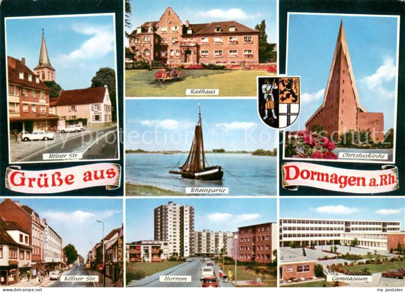 73673264 Dormagen Koelner Strasse Rathaus Rhein Fischkutter Kirche Koelner Stras - Dormagen