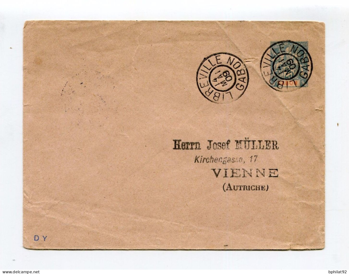 !!! GABON, ENTIER POSTAL 25C GROUPE OBLITERE LIBREVILLE 1909 POUR L'AUTRICHE - Covers & Documents