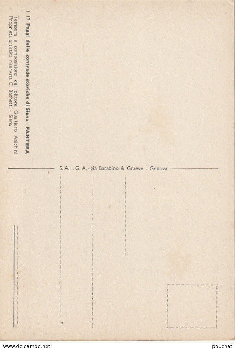 WA 15- CONTRADE STORICHE DI SIENA : PANTERA - PITTORE GUALTIERO ANICHINI - ILLUSTRATION  QUARTIER HISTORIQUE , PANTERA - Siena