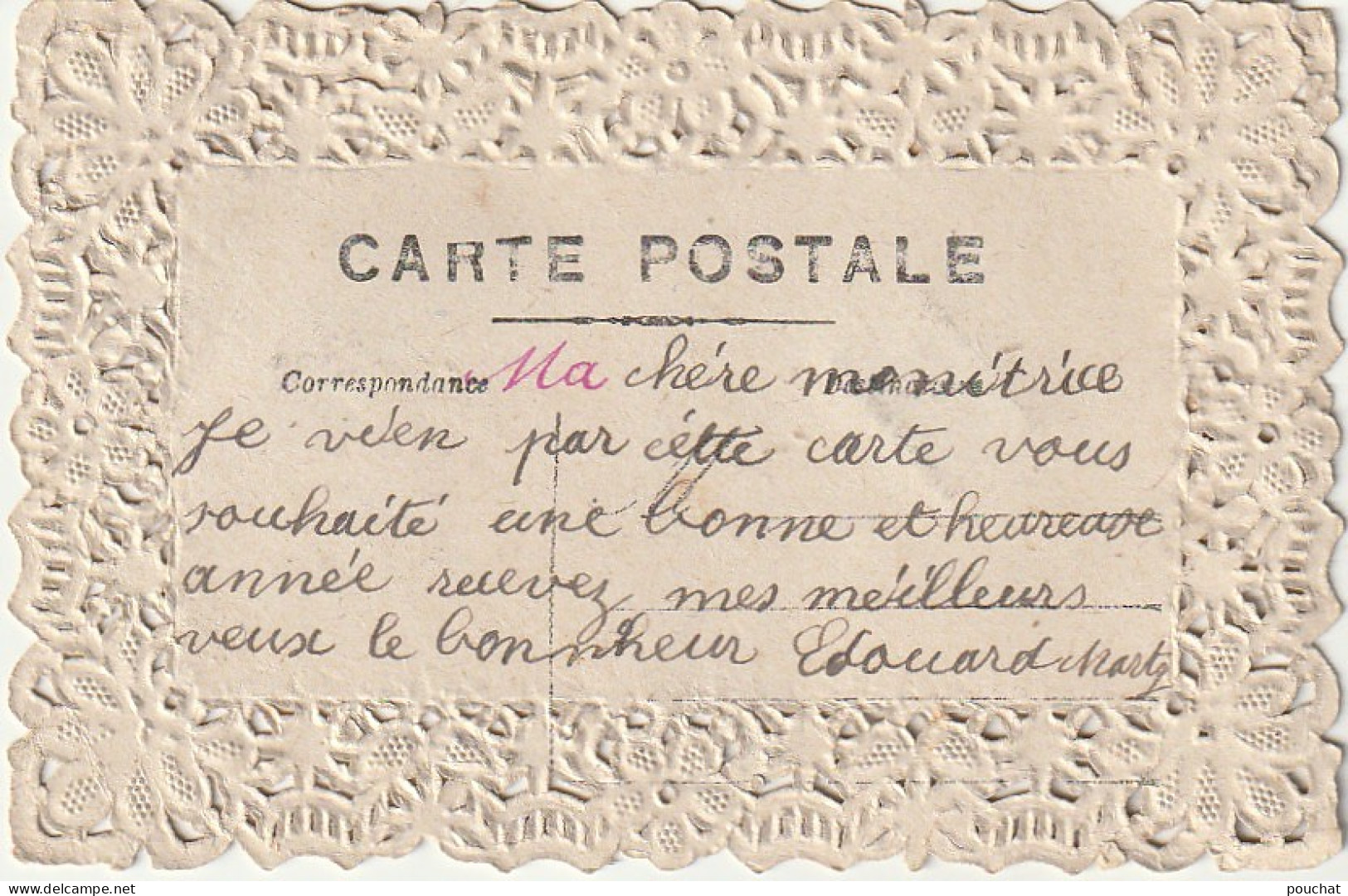 WA 16  - " BONNE ANNEE " - CARTE FANTAISIE CANIVET AVEC AJOUT CHROMOS FLEURS ET RUBAN - 2 SCANS - New Year