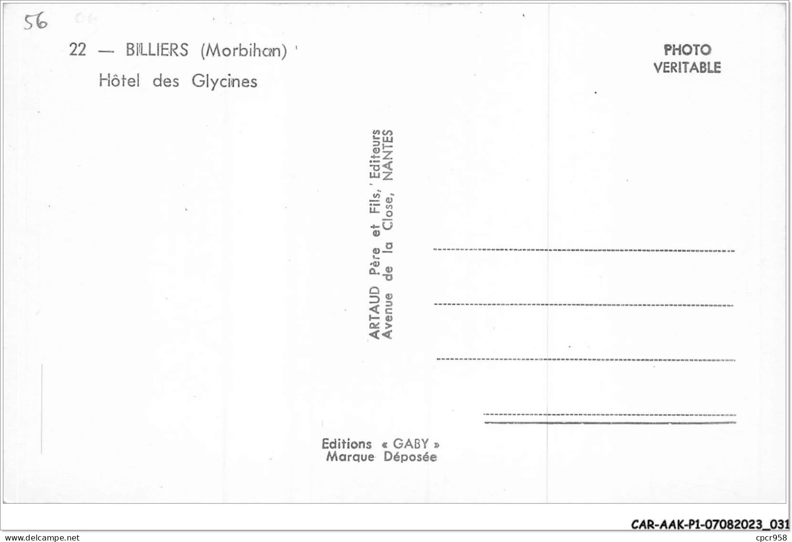 CAR-AAKP1-56-0016 - BILLIERS - Hôtel Des Glycines - Sonstige & Ohne Zuordnung