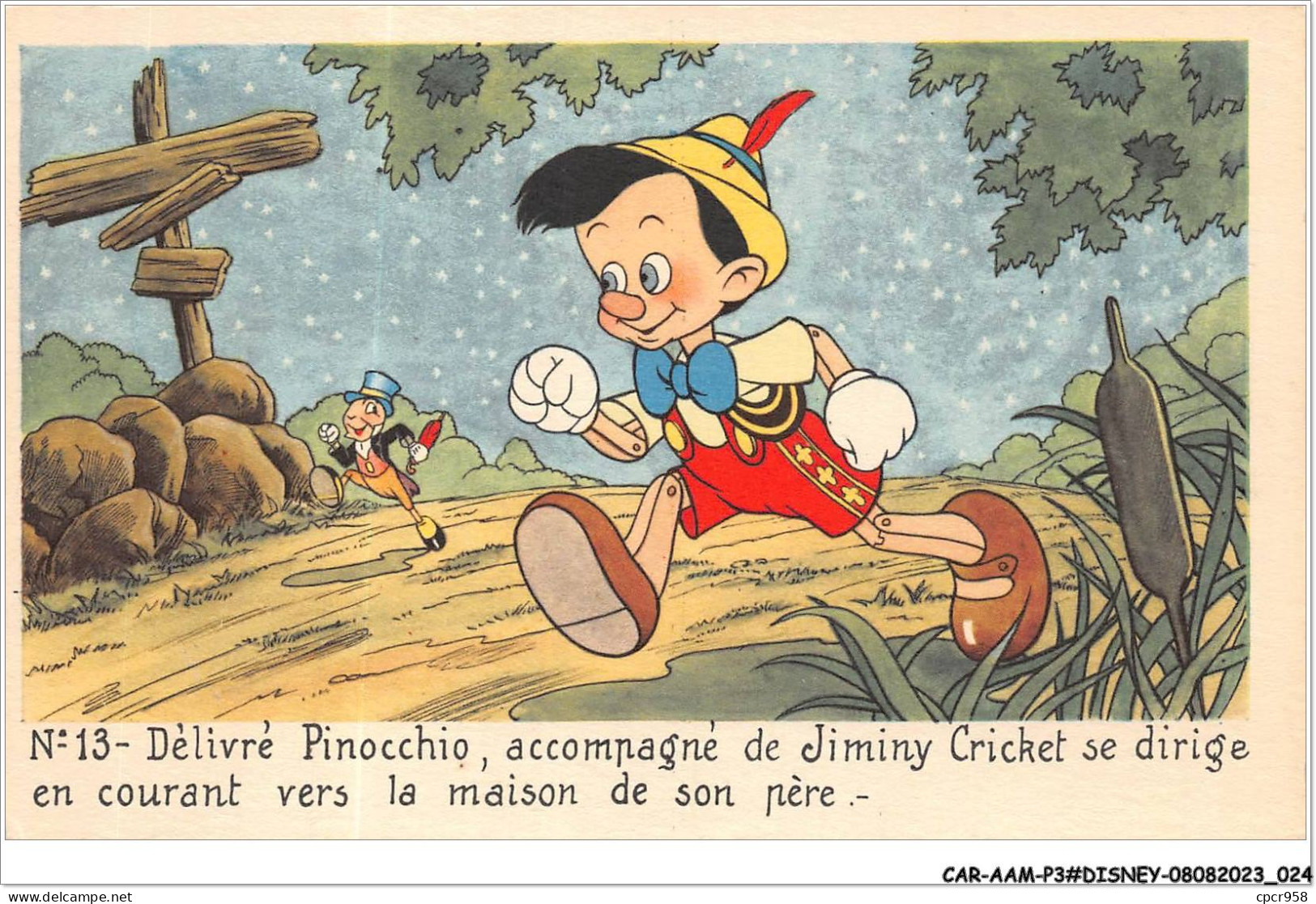 CAR-AAMP3-DISNEY-0222 - Pinocchio - Delivré Pinocchio Accompagné De Jiminy Cricket - N°13 - Disneyland