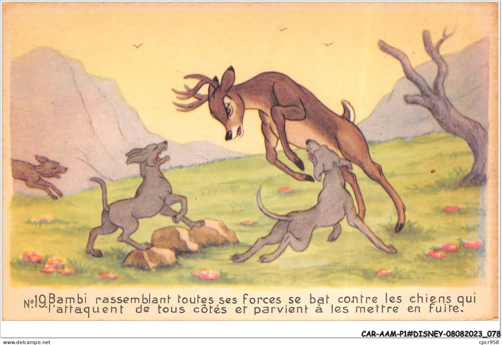 CAR-AAMP1-DISNEY-0040 - Bambi Rassemblant Toutes Ses Forces Se Bat Contre Les Chiens Qui L'attaquent - N°19 - Disneyland