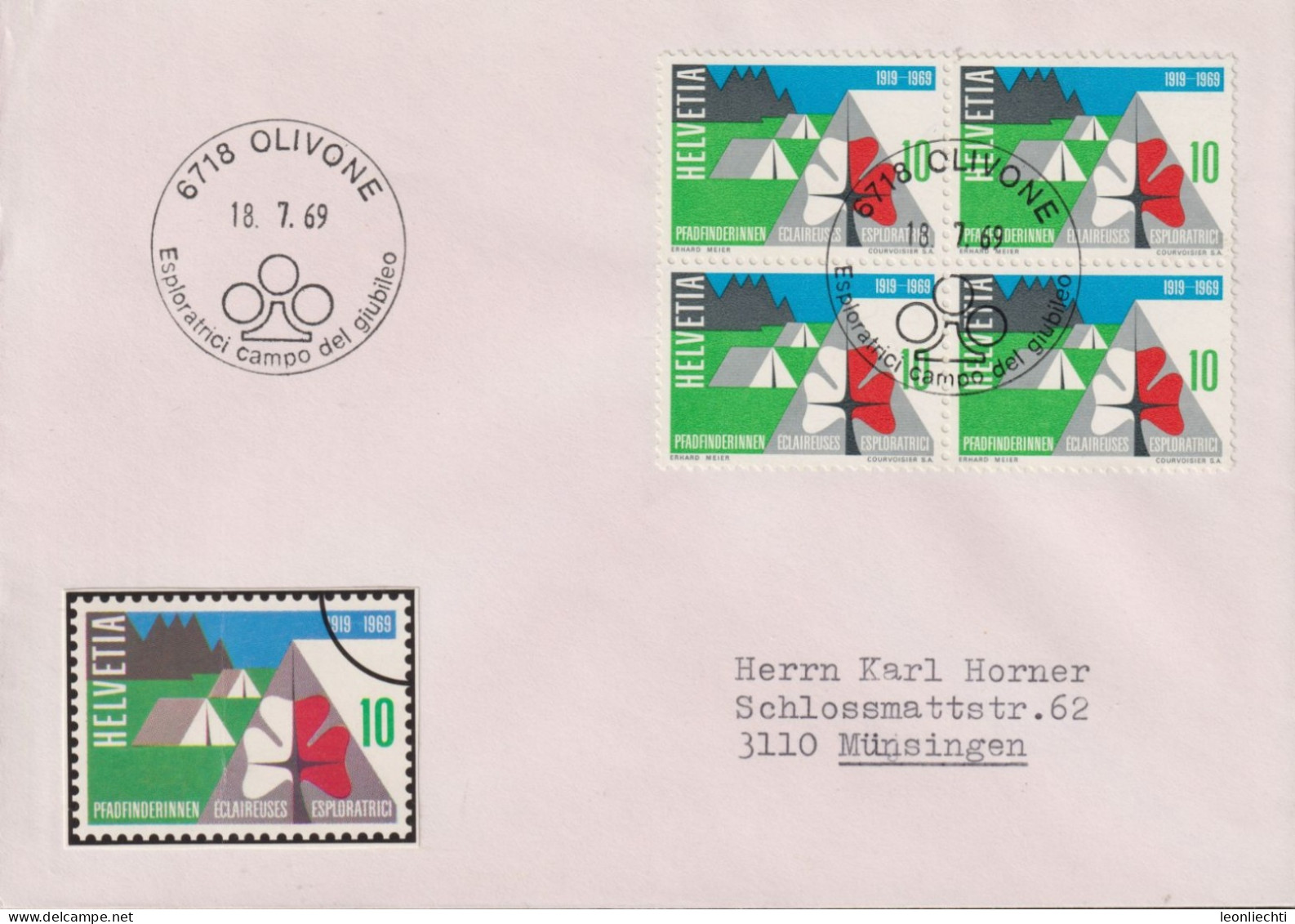 1969 Schweiz, Brief, Zum:CH 461, Mi:CH 895,Pfadfinderinnenbund, ° 6718 OLIVONE, Esploratrici Campo Del Giubileo - Brieven En Documenten