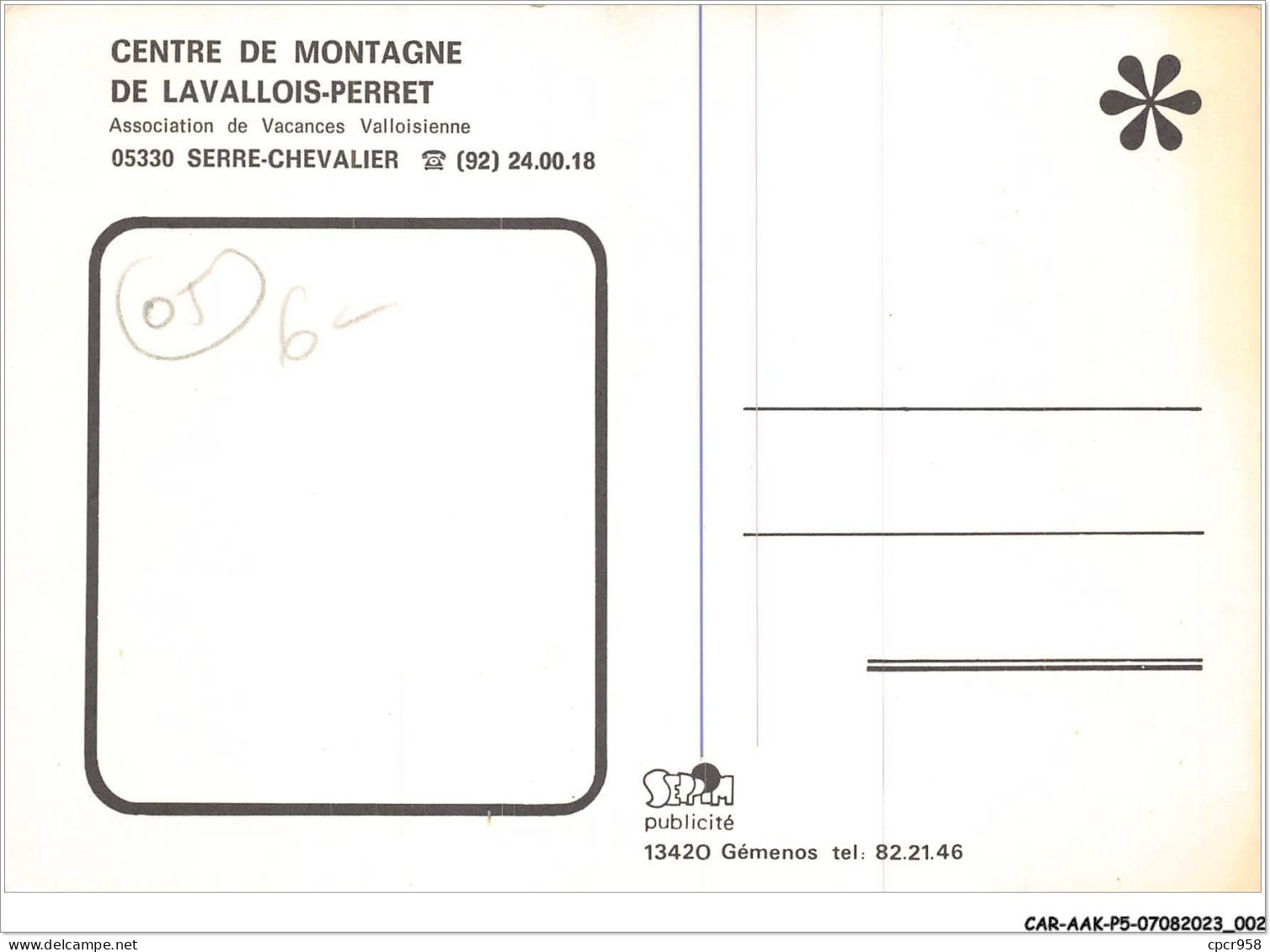 CAR-AAKP5-05-0469 - SERRE-CHEVALIER - Centre De Montagne De Levallois-Perret - Serre Chevalier