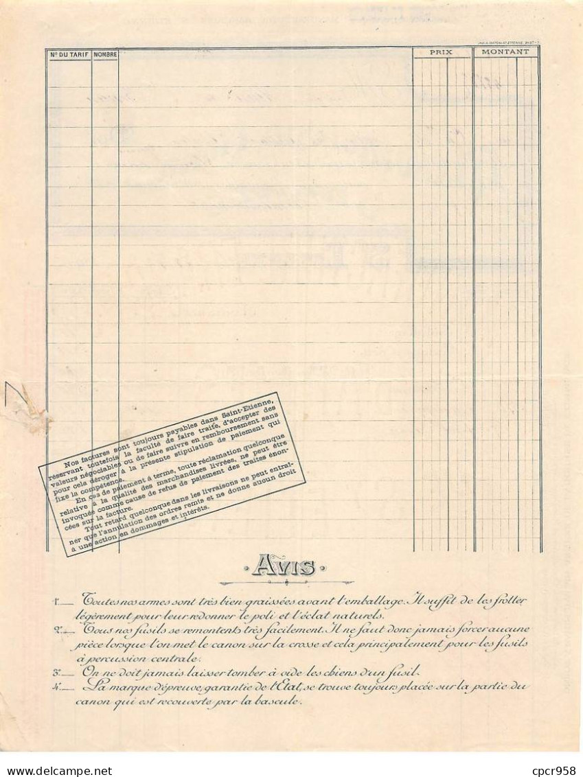 Facture.AM20528.Saint Etienne.1896.Société De La 18 Ième Région Française.Armes - 1800 – 1899