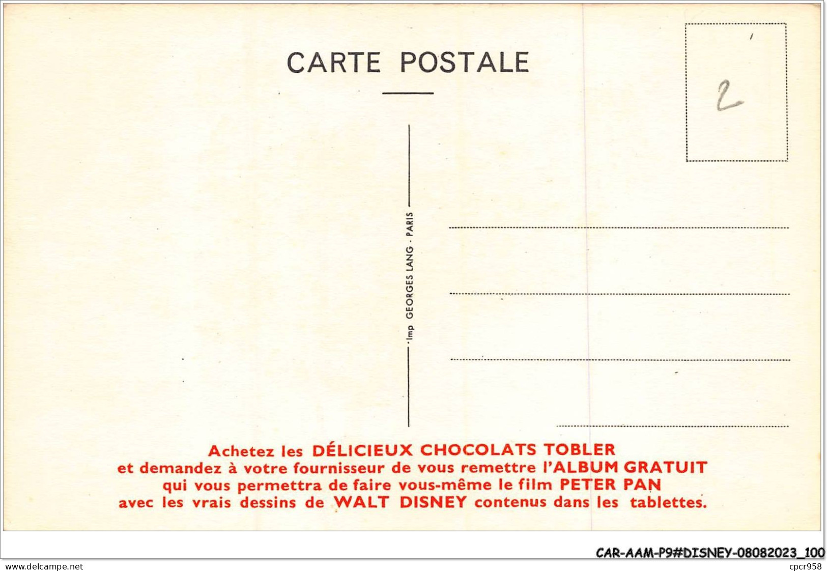 CAR-AAMP9-DISNEY-0765 - Bruno - Publicite Chocolat Tobler  - Disneyland