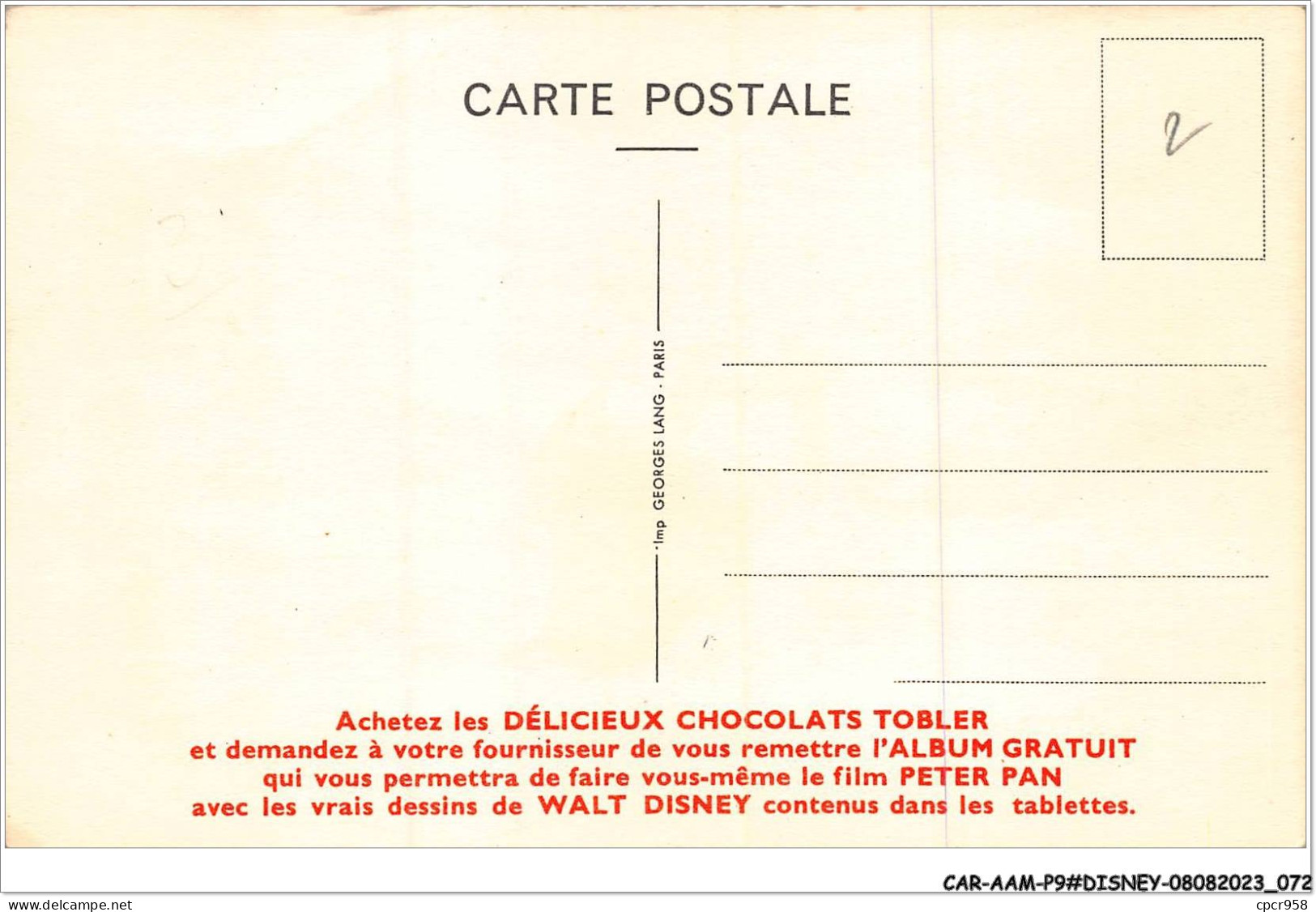 CAR-AAMP9-DISNEY-0751 - Wendy - Publicite Chocolat Tobler  - Disneyland