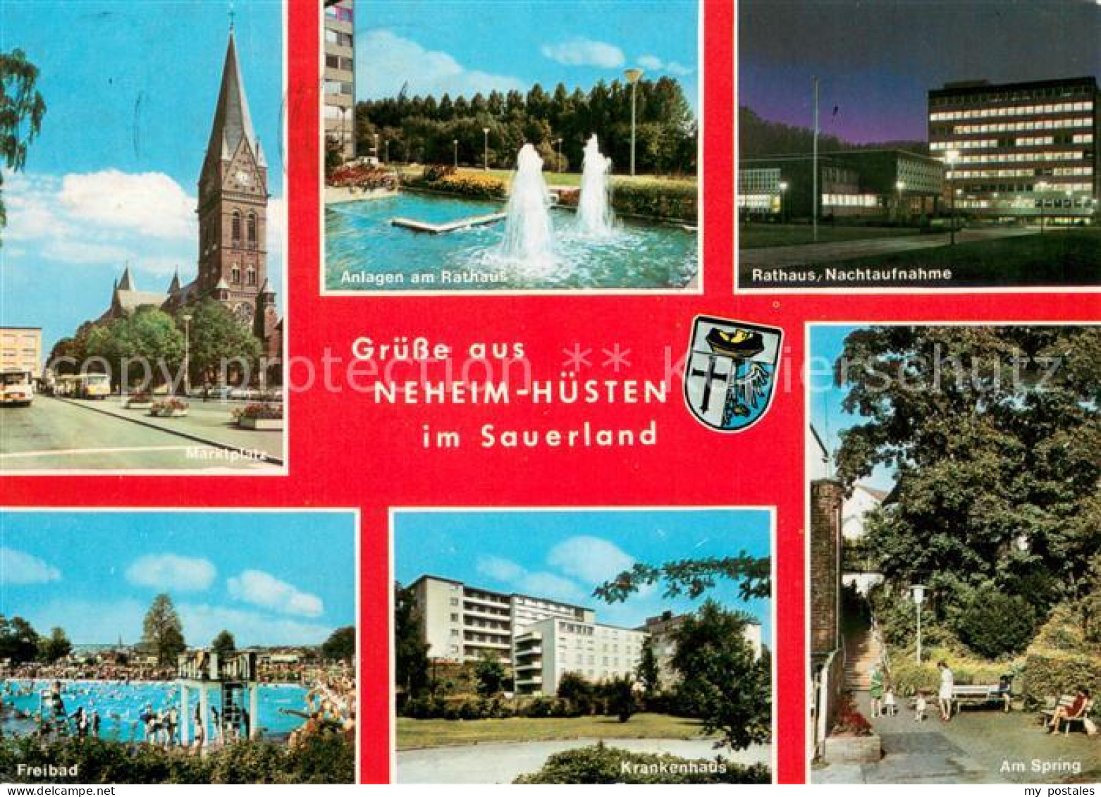 73673195 Neheim-Huesten Marktplatz Anlagen Am Rathaus Nachtaufnahme Freibad Kran - Arnsberg