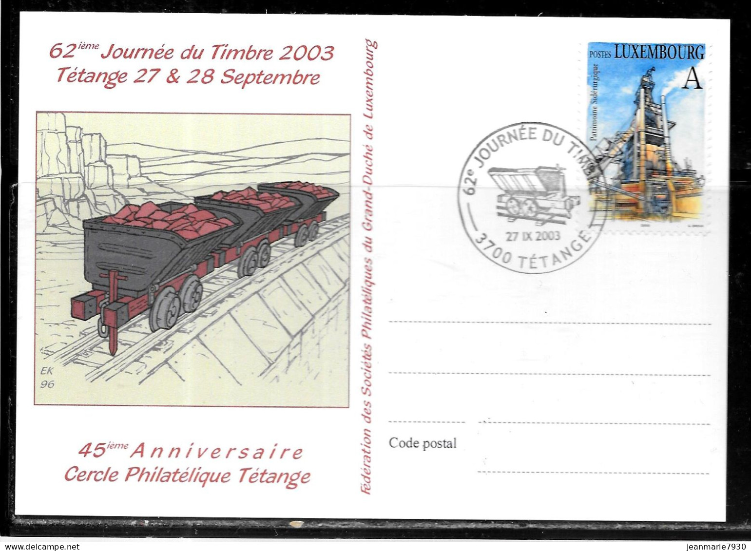 H372 - CARTE DE TETANGE DU 27/09/03 - JOURNEE DU TIMBRE - Storia Postale