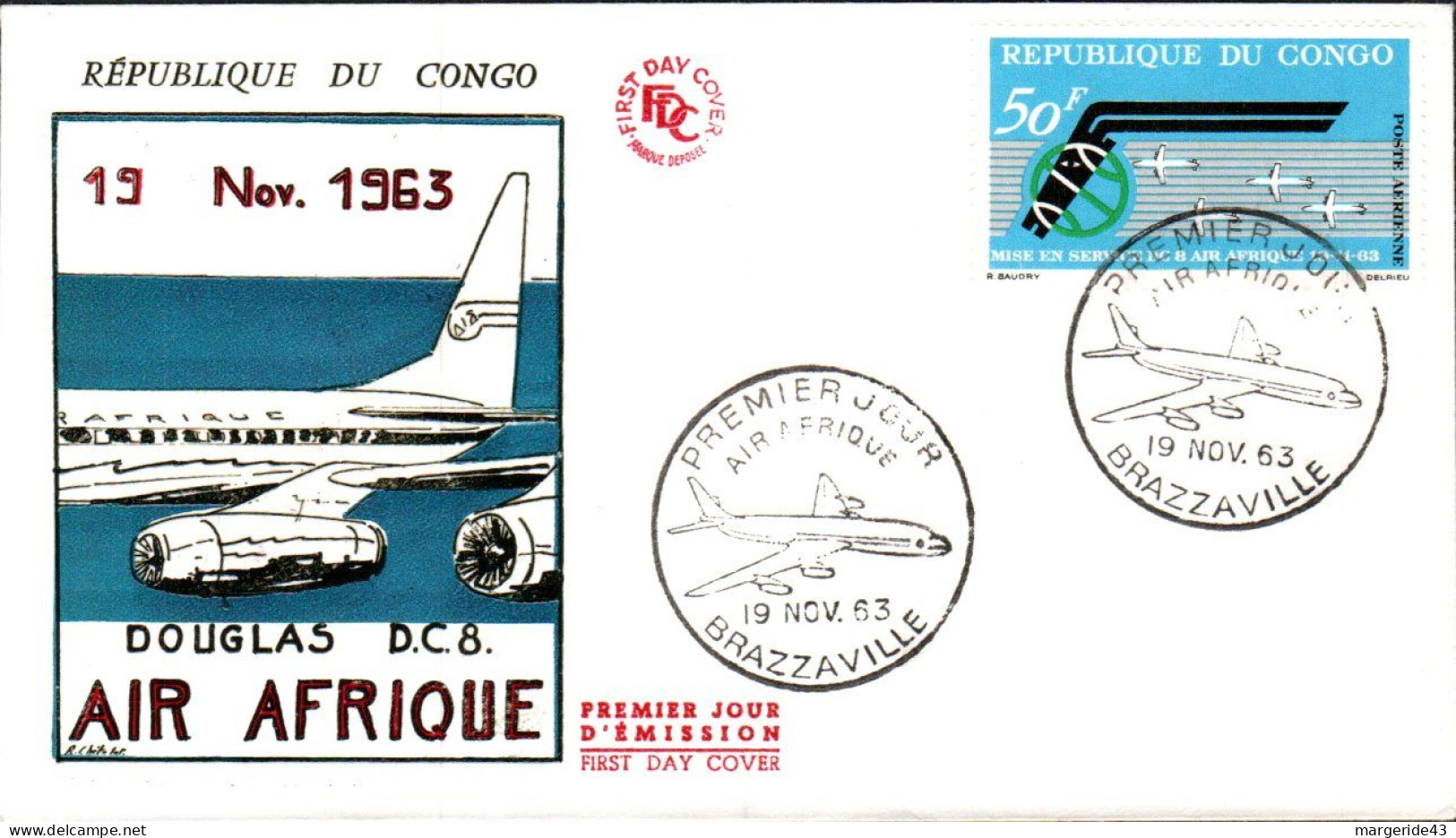 CONGO FDC 1963 DC 8 D'AIR AFRIQUE - FDC