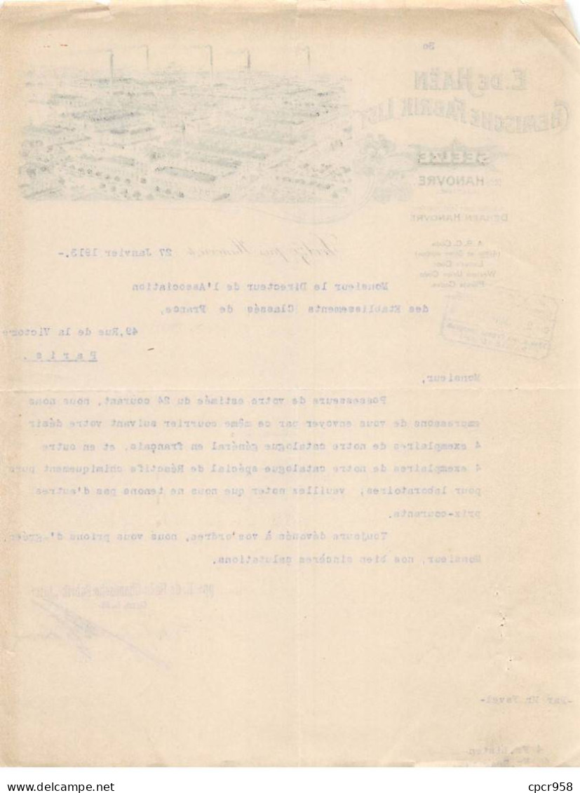 Facture.AM20808.Suisse.Scelze.Hanovre.1913.E De Haën.Produits Chimiques - Zwitserland