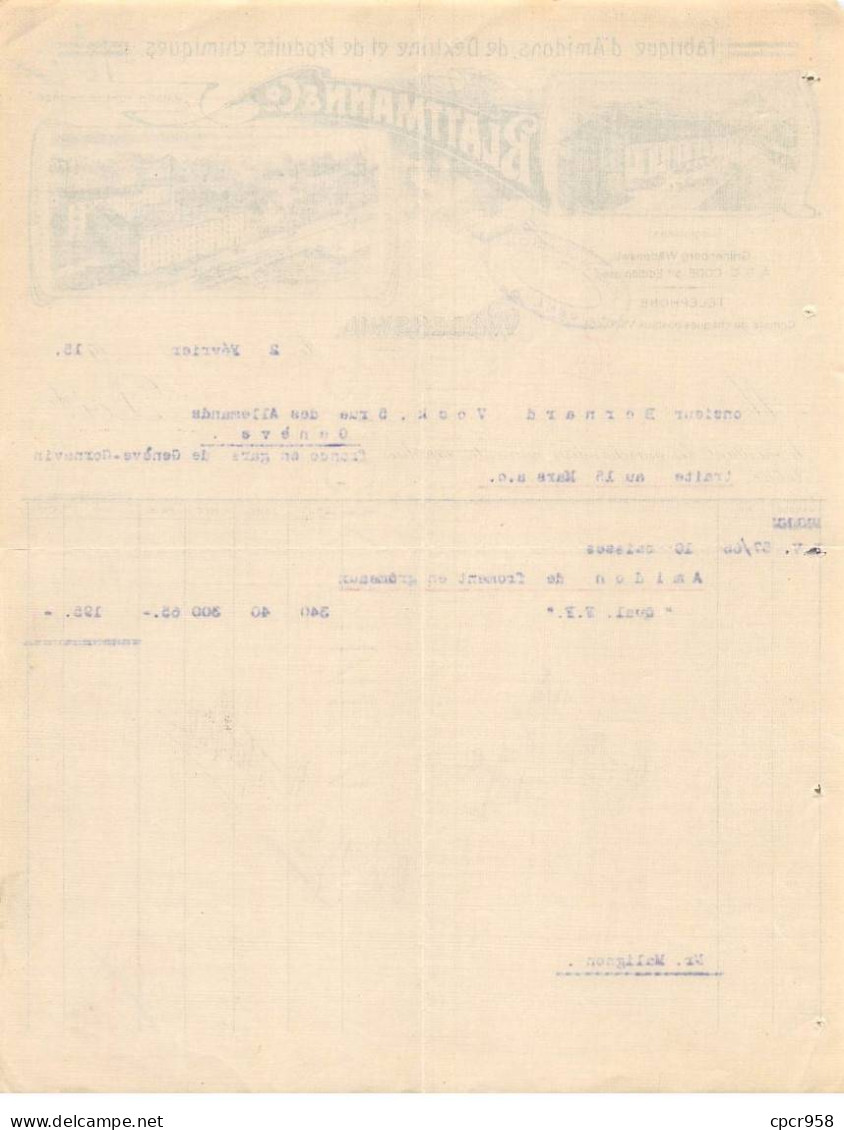 Facture.AM20806.Suisse.Wadenswil.1915.Blattmann & Cie.Amidon.Dextrine.Produits Chimiques - Suisse