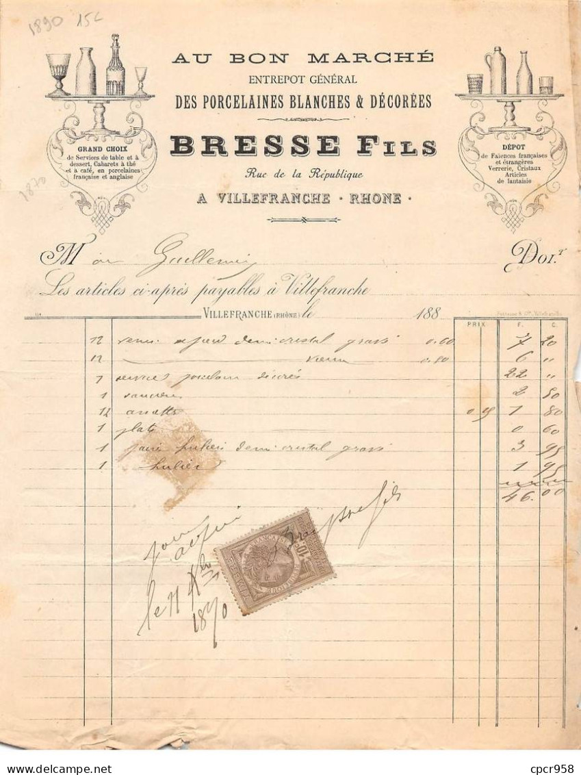 Facture.AM20841.Villefranche.1890.Au Bon Marché.Bresse Fils.Porcelaine - 1800 – 1899