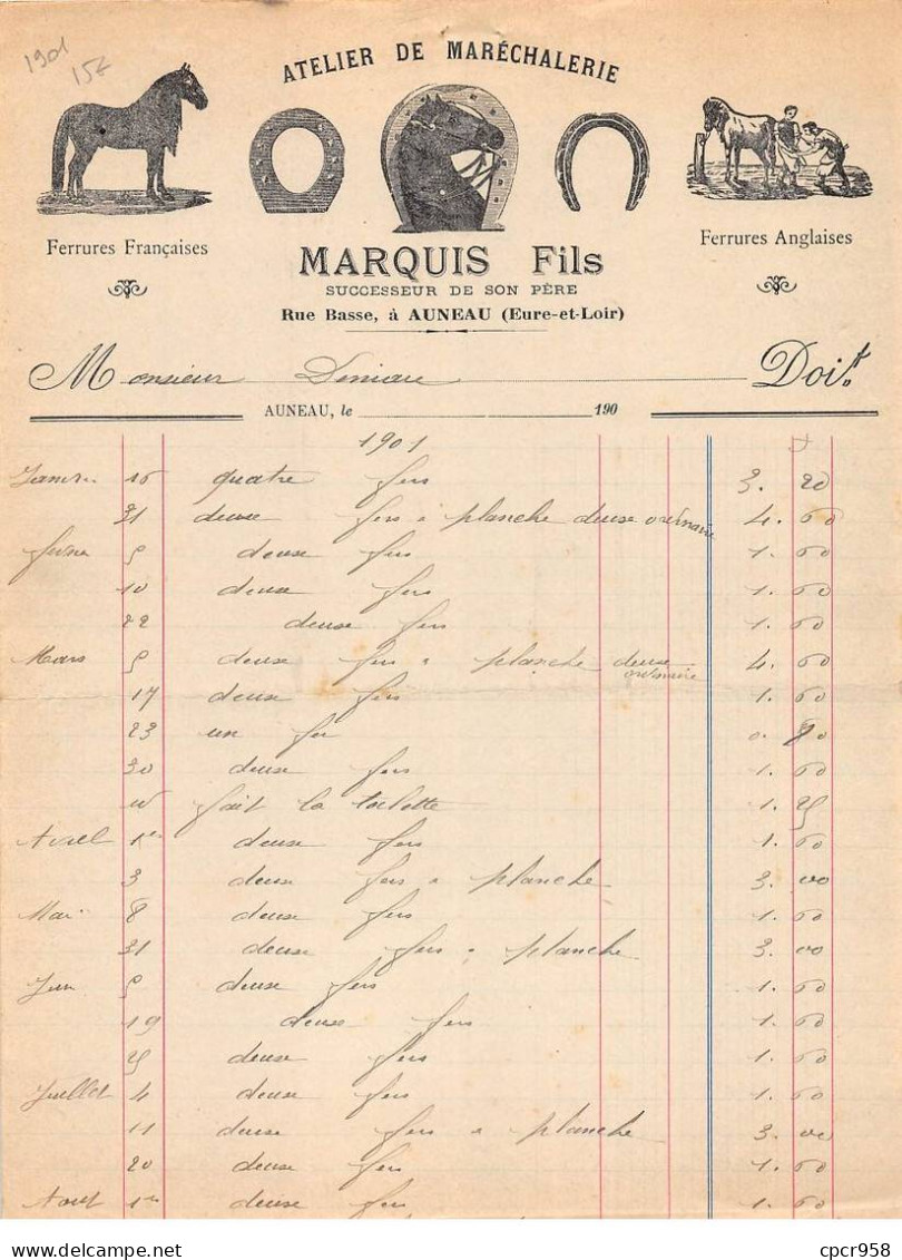 Facture.AM20876.Auneau.1901.Marquis Fils.Maréchalerie.Ferrures - 1900 – 1949