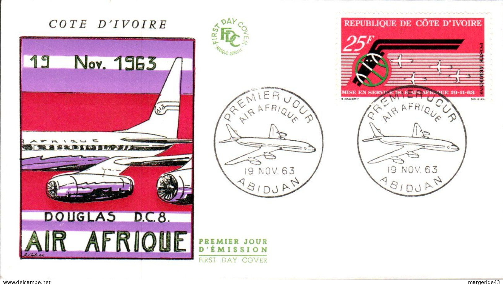 COTE D'IVOIRE FDC 1963 DC 8 D'AIR AFRIQUE - Ivoorkust (1960-...)