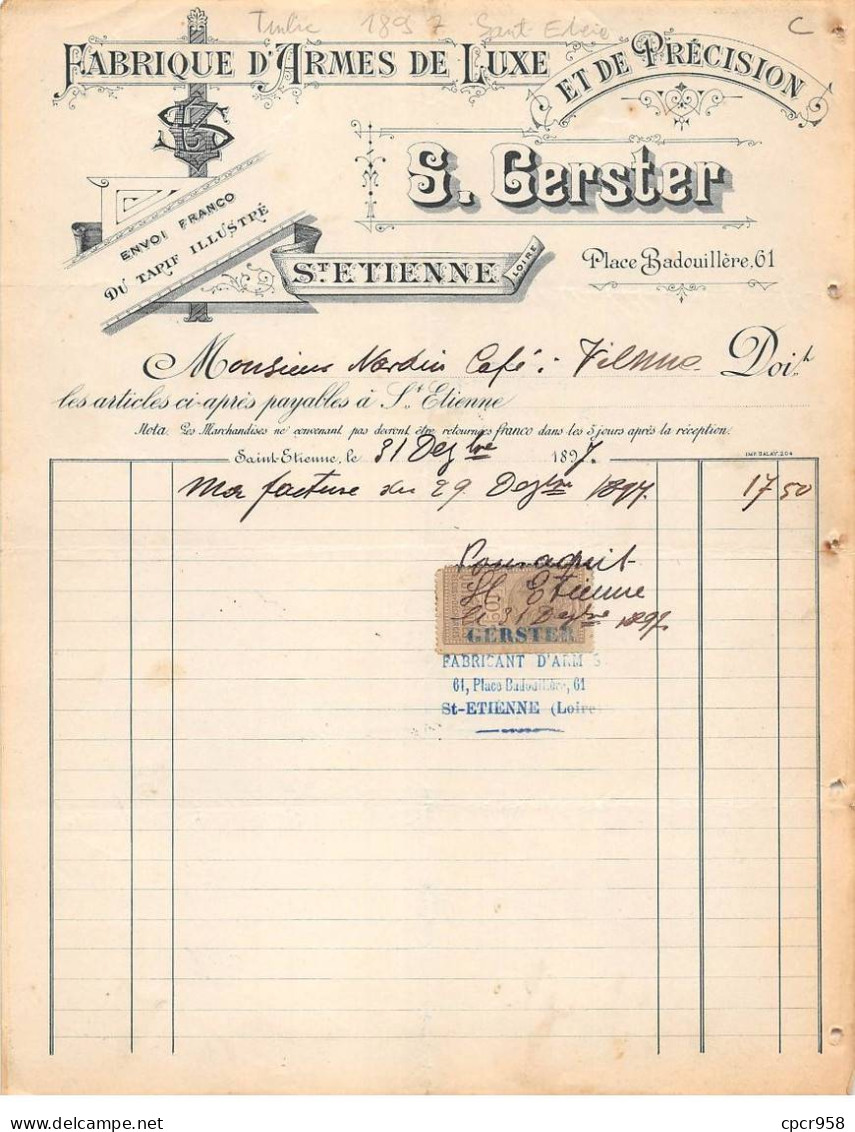 Facture.AM24074.Saint Etienne.1897.S Gerster.Armes De Luxe.Timbre - 1800 – 1899