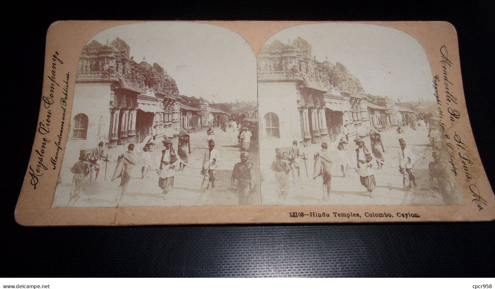 Photographie Sur Carton  . 2moi10428.1900 Environs.ceylon Colombo Hindu Temples.18 X 09 Cm. - Stereoscoop