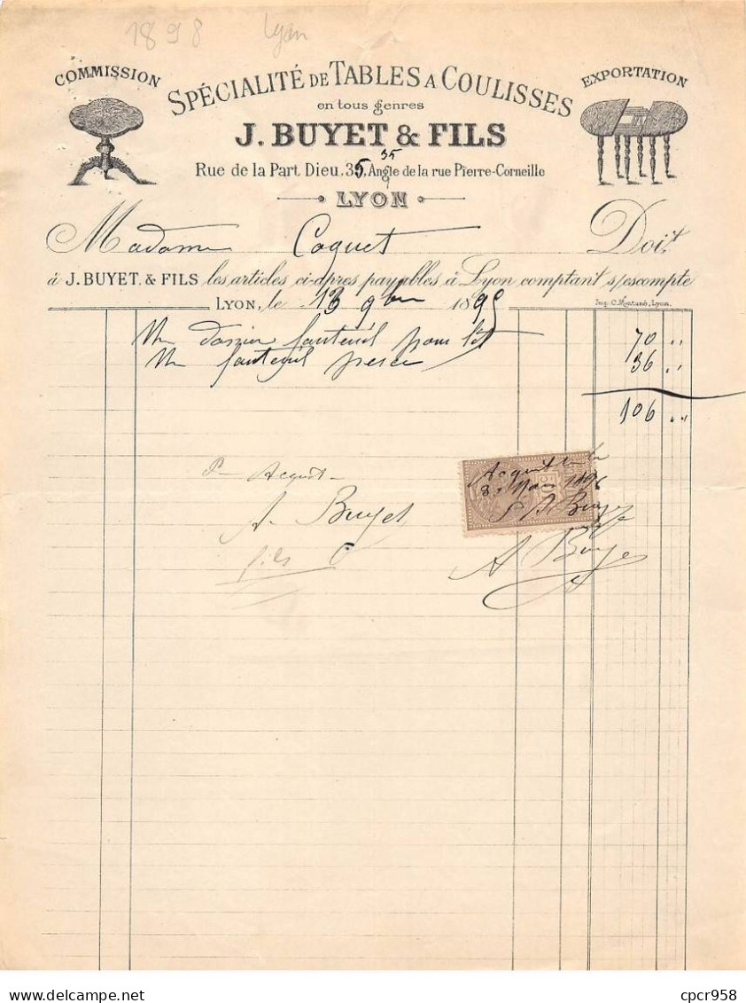 Facture.AM24235.Lyon.1898.J Buyet.Table à Coulisse - 1800 – 1899