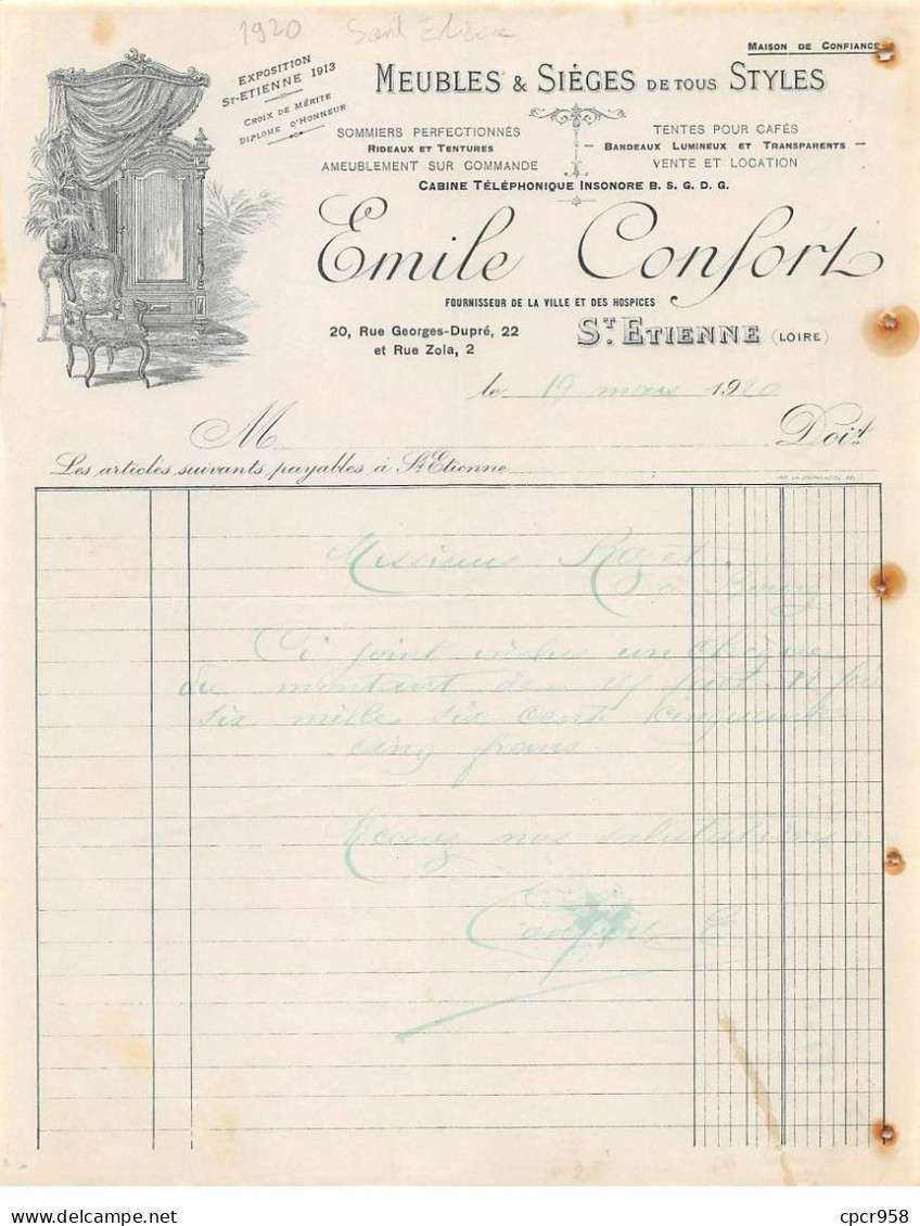 Facture.AM24228.Saint Etienne.1920.Emile Confort.Meubles.Sièges - 1900 – 1949