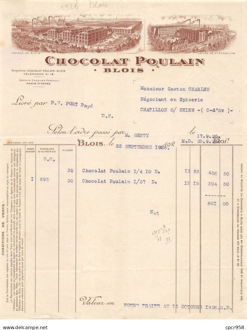 Facture.AM23996.Blois.1926.Poulain.Chocolat - 1900 – 1949