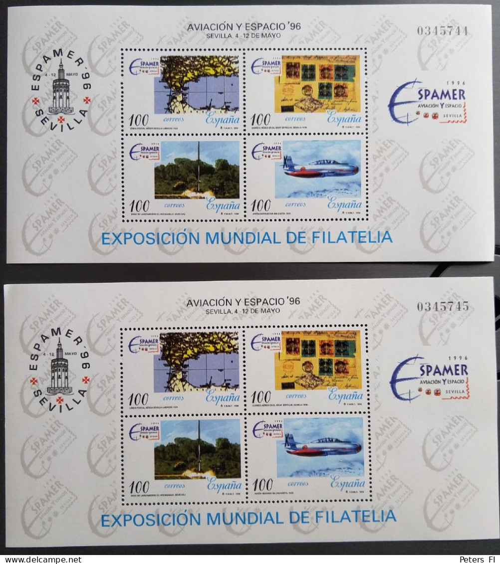 Spanien, Espamer -Ausstellung 1996, 2 Verschiedene Numerierte Postfrische Blöcke - Blocks & Sheetlets & Panes