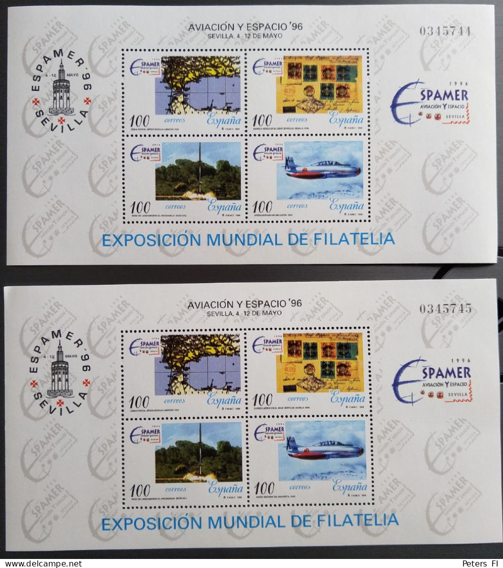 Spanien, Espamer -Ausstellung 1996, 2 Verschiedene Numerierte Postfrische Blöcke - Blokken & Velletjes