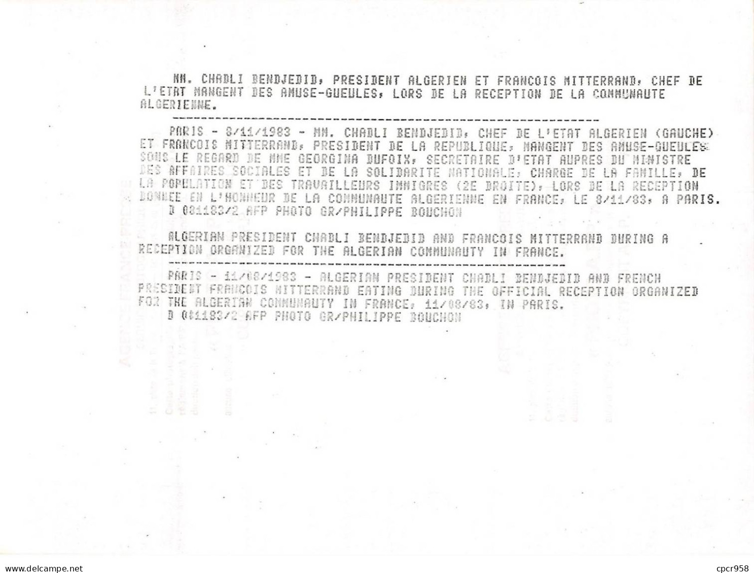 Photo De Presse.AM21177.24x18 Cm Environ.Chadli Bendjedid (président Algérien).François Mitterrand - Geïdentificeerde Personen