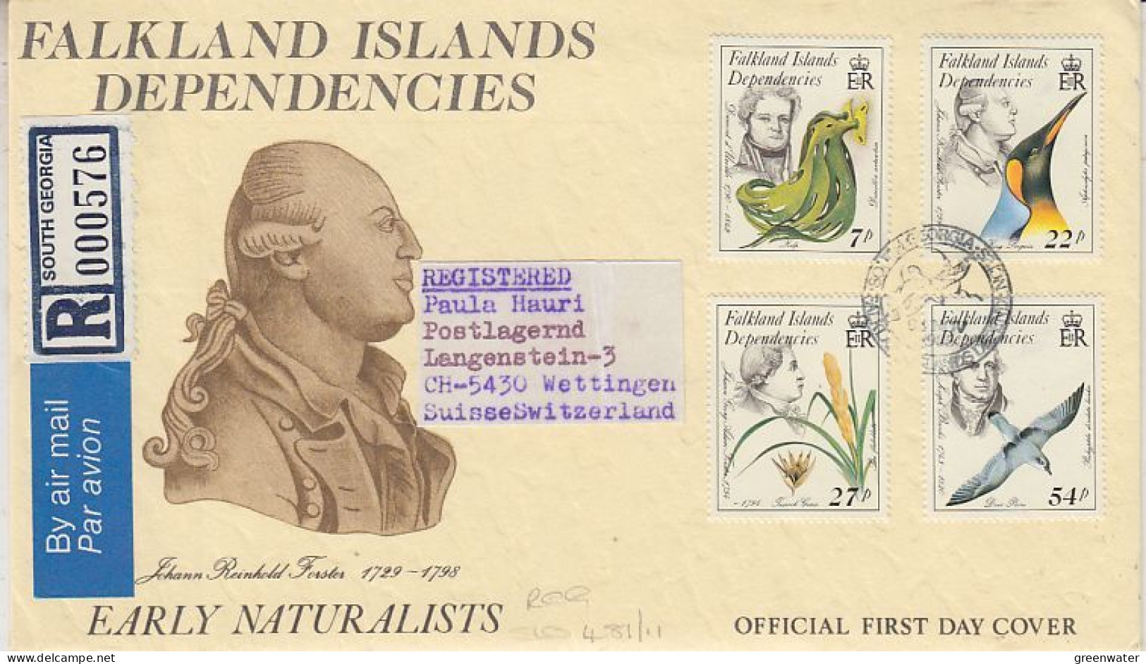 Falkland Islands Dependencies (FID) 1985 Early Naturalists 4v Registered FDC (GS189) - South Georgia