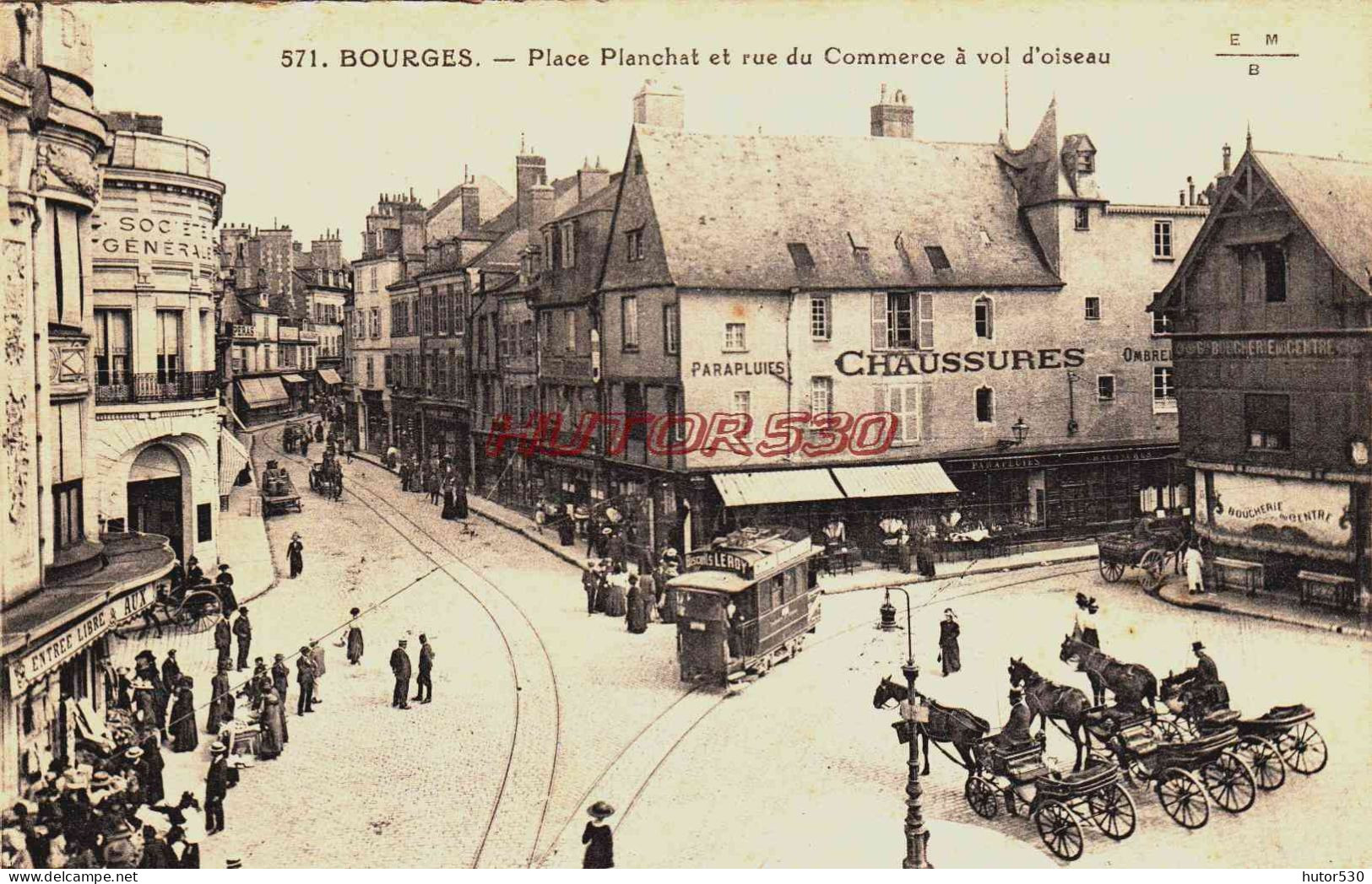 CPA BOURGES - CHER - PLACE PLANCHAT - ATTELAGES ET TRAMWAY - Bourges