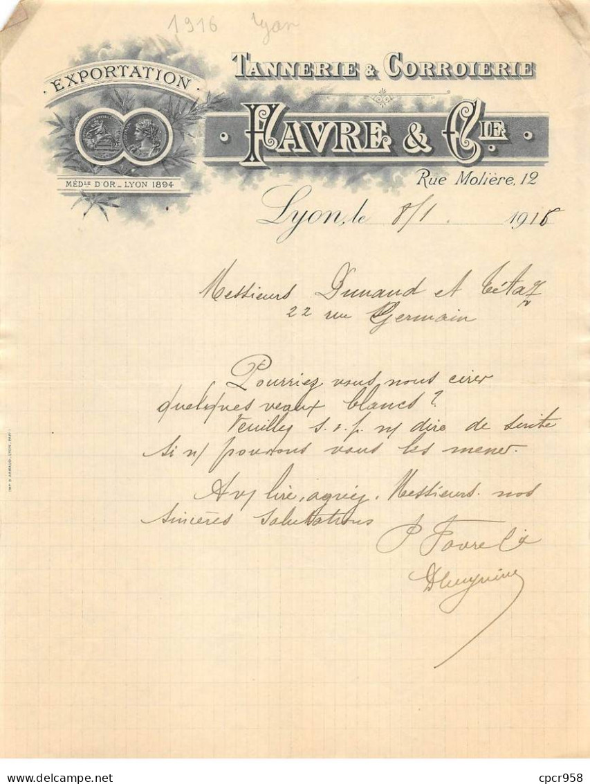 Facture.AM24585.Lyon.1916.Favre & Cie.Tannerie.Corroierie - 1900 – 1949