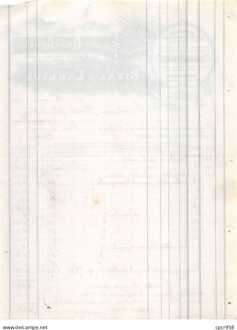 Facture.AM24567.Fures.1911.Rival & Larrivé.Taillanderie.Outil Agriculture.Forges - 1900 – 1949