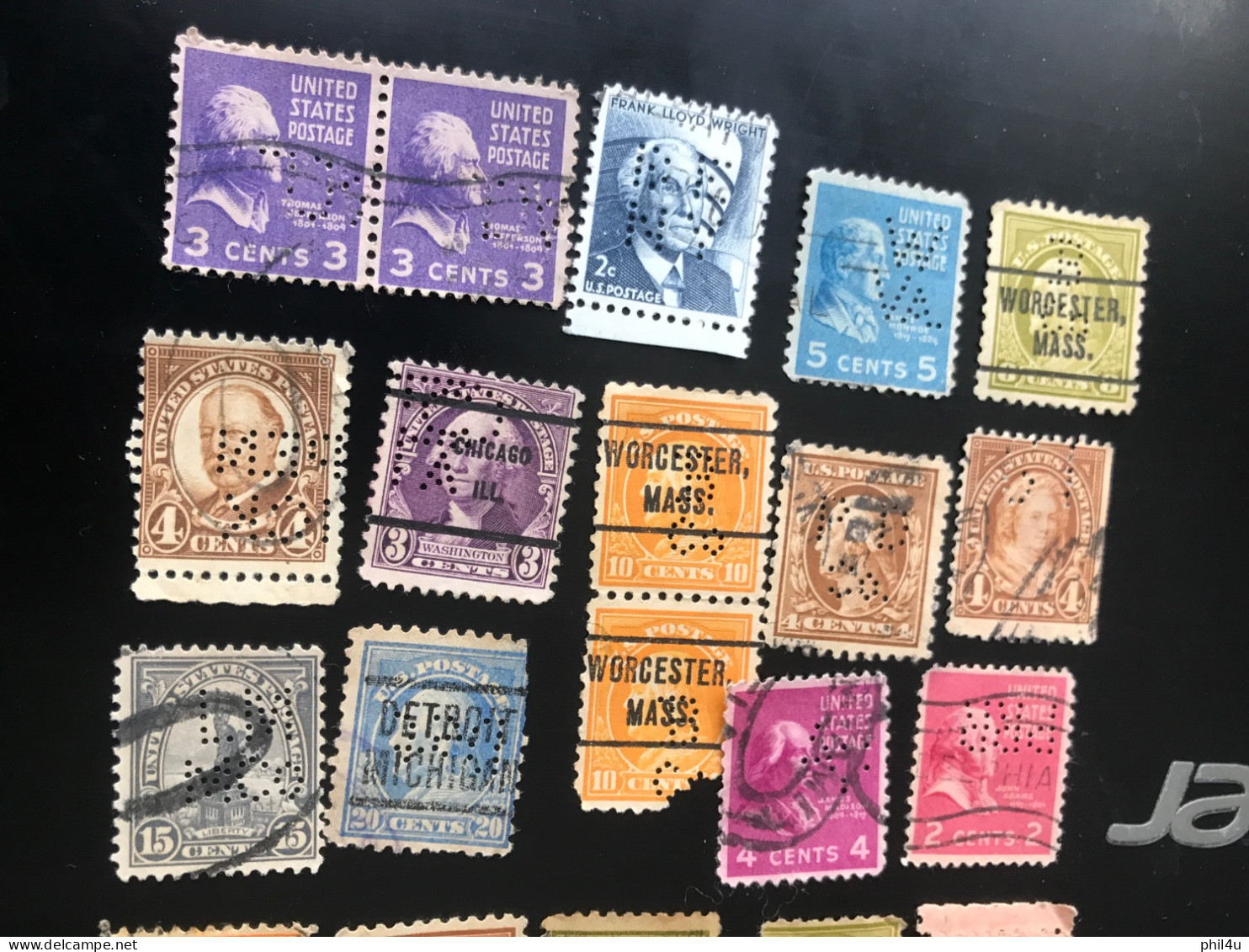 US 35+ Lot Used Old Stamps Perfin With Few Stamps Faults See Scan - Perfins