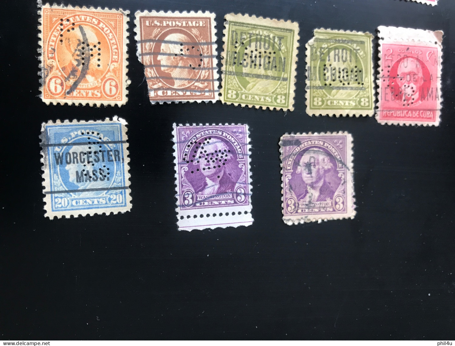 US 35+ lot used old stamps perfin with few stamps faults see scan