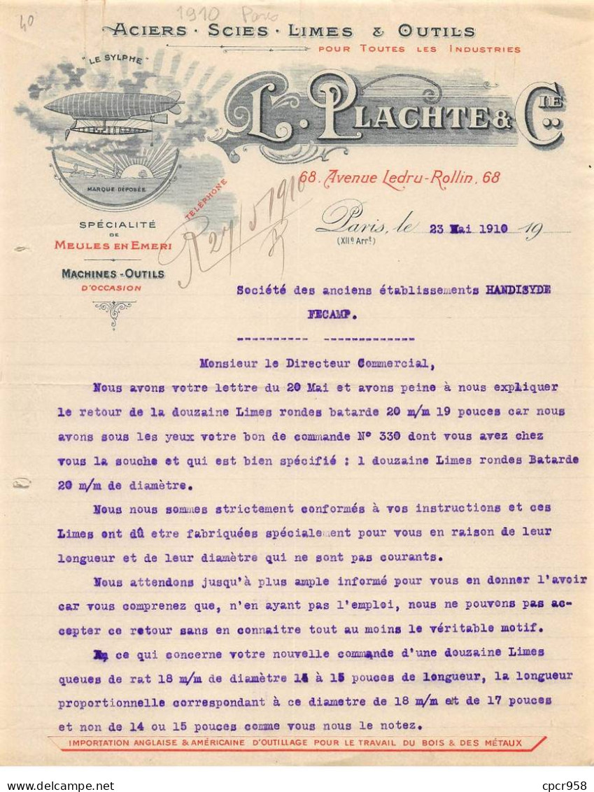 Facture.AM24186.Paris.1910.Dubouchet Colomb.Limes.Râpes.Acier - 1900 – 1949