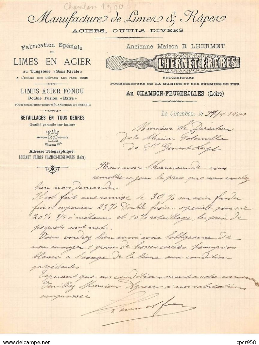 Facture.AM24178.Chambon-Feugerolles.1900.Lhermet Frères.Limes.Râpes.Acier - 1900 – 1949