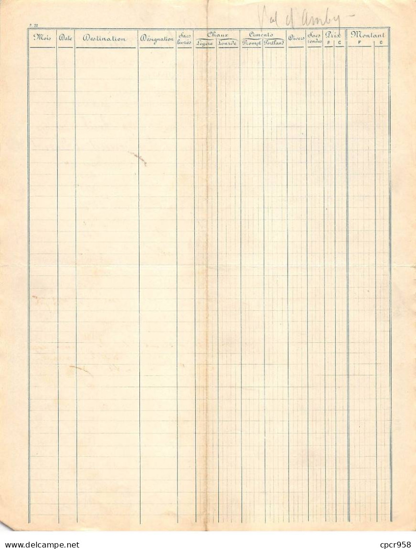 Facture.AM24550.Lyon.1911.Union Des Entrepreneurs.Chaux Hydroliques - 1900 – 1949