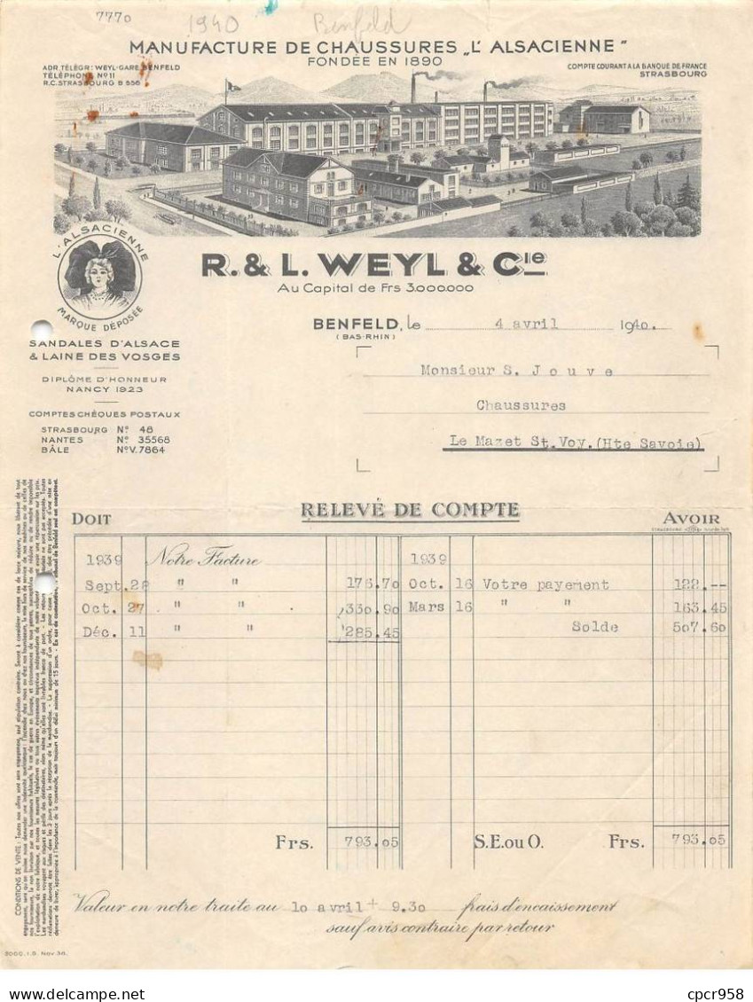 Facture.AM24513.Benfeld.1940.R&L Weyl.Chaussures - 1900 – 1949