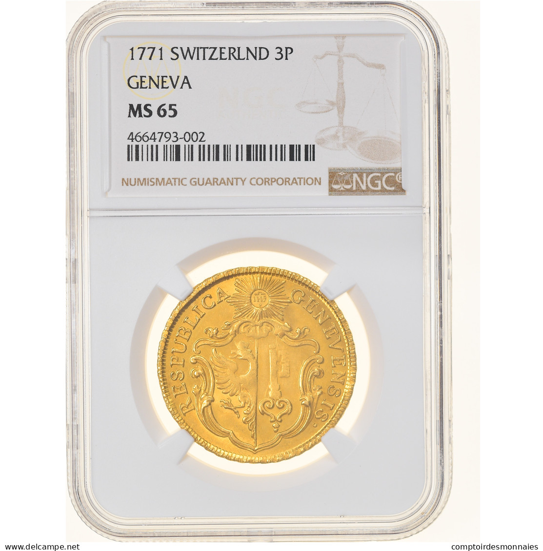 Monnaie, SWISS CANTONS, GENEVA, 3 Pistoles, 1771, Genève, Très Rare, NGC - Altri & Non Classificati