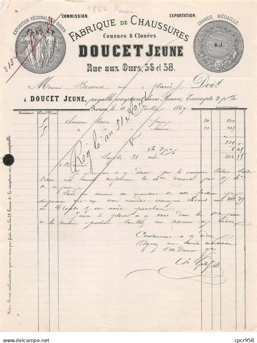 Facture.AM24484.Rouen.1867.Doucet Jeune.Chaussures - 1800 – 1899