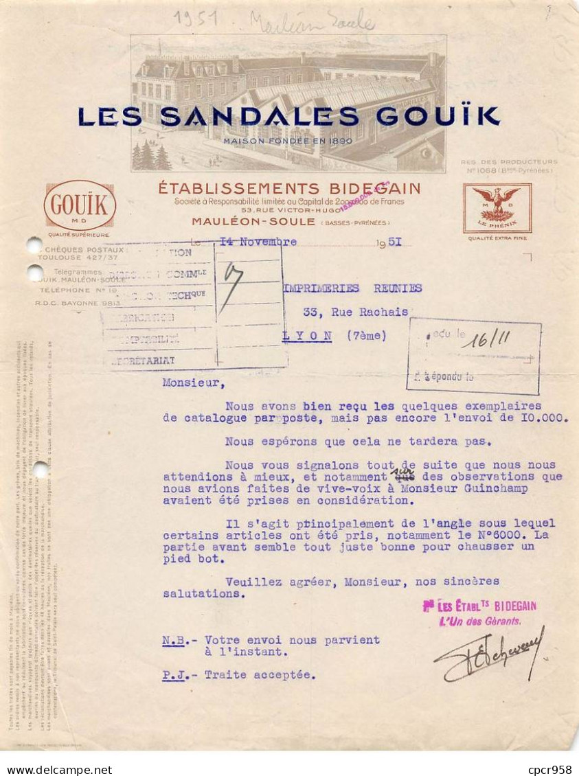 Facture.AM24468.Mauléon Soule.1951.Les Sandales Gouik - 1950 - ...