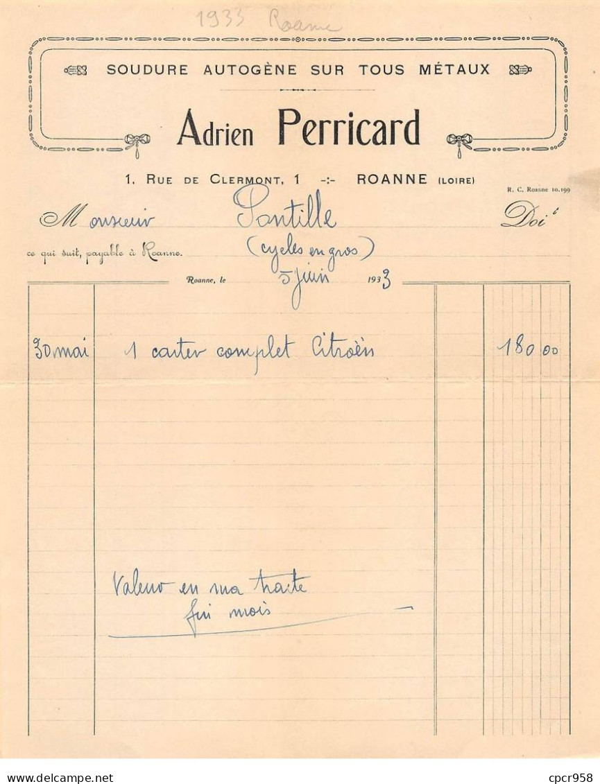 Facture.AM24137.Roanne.1933.Adrien Perricard - 1900 – 1949